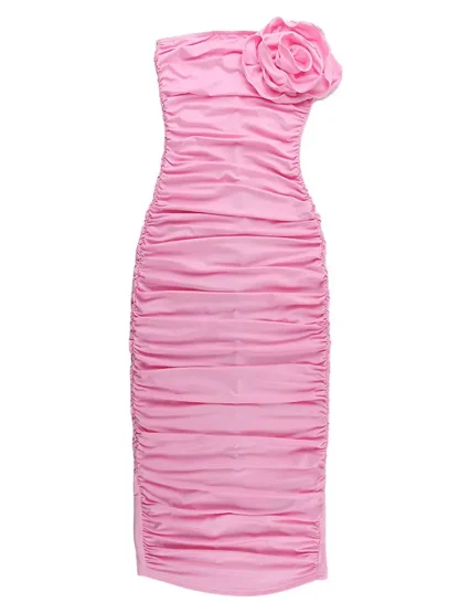 3D Flower Ruched Pink Dress - Image 6