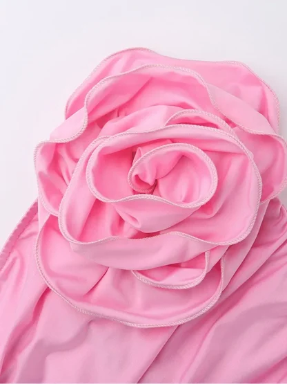 3D Flower Ruched Pink Dress - Image 7