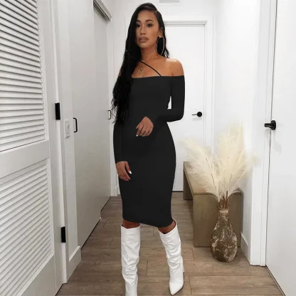 Off-shoulder Bodycon Midi Pink Dresses - Image 5