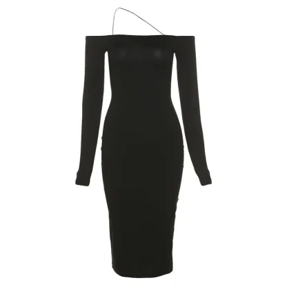 Off-shoulder Bodycon Midi Pink Dresses - Image 6