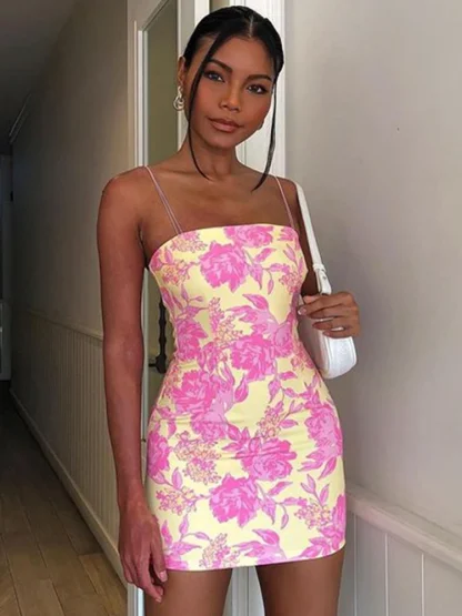 Bodycon Floral Mini Pink Dress - Image 2