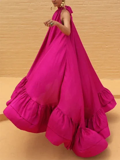 Flowy Ruffled Halter Pink Dress - Image 2