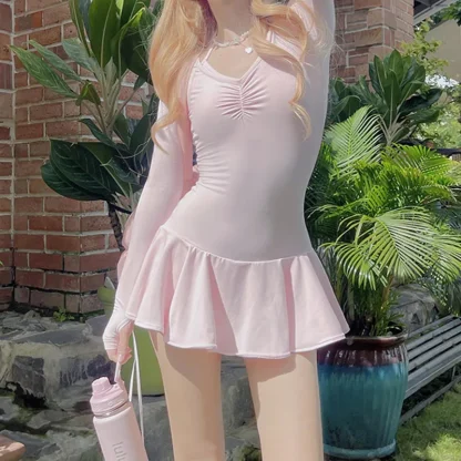 Long Sleeve Ruffle Mini Pink Dress - Image 2