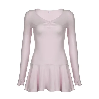 Long Sleeve Ruffle Mini Pink Dress - Image 7