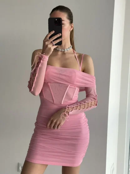 Boning Bodycon Pink Dress - Image 2