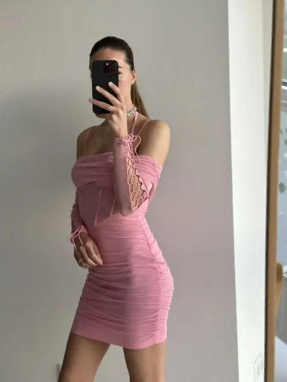 Boning Bodycon Pink Dress - Image 4