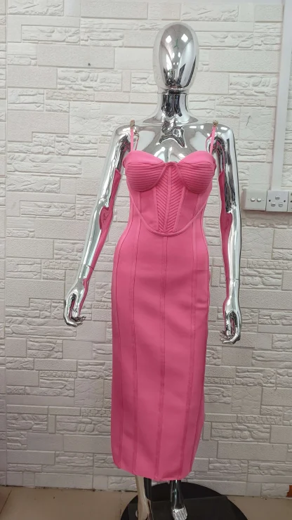 Sleeveless Bandage Pink Dress - Image 5