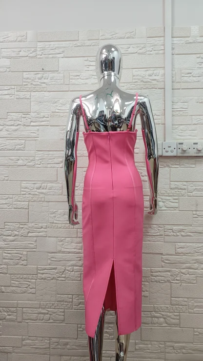Sleeveless Bandage Pink Dress - Image 6
