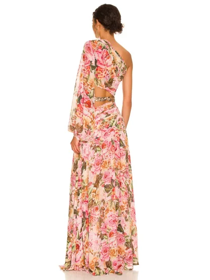 Sexy One-shoulder Floral Pink Dress - Image 3