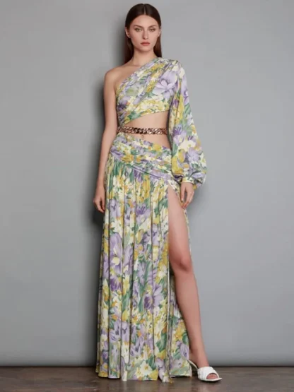 Sexy One-shoulder Floral Pink Dress - Image 4