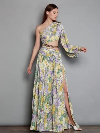 Sexy One-shoulder Floral Pink Dress - Image 5