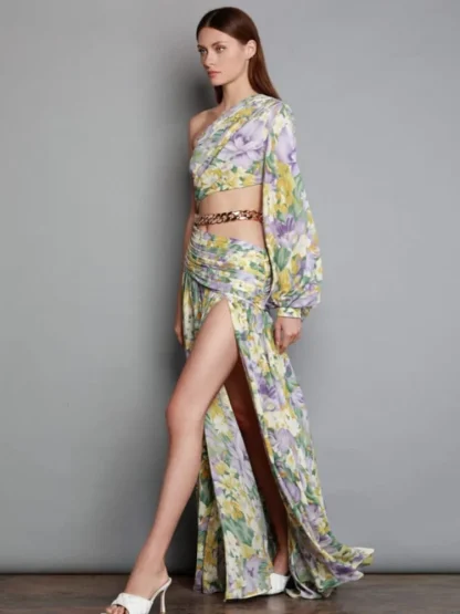 Sexy One-shoulder Floral Pink Dress - Image 6
