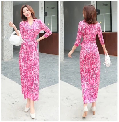 V-neck Long Wrap Pink Dress - Image 6
