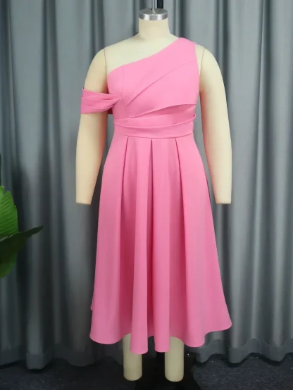 One-shoulder A-line Pink Dress - Image 2