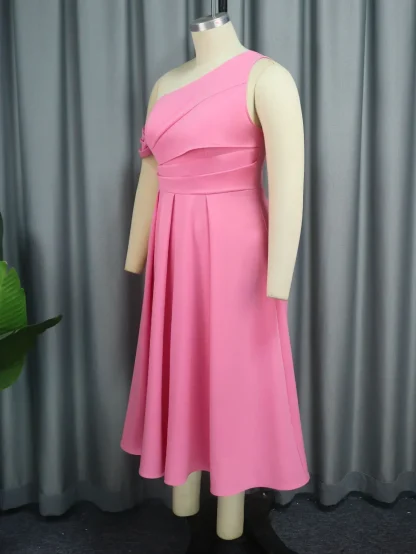 One-shoulder A-line Pink Dress - Image 4