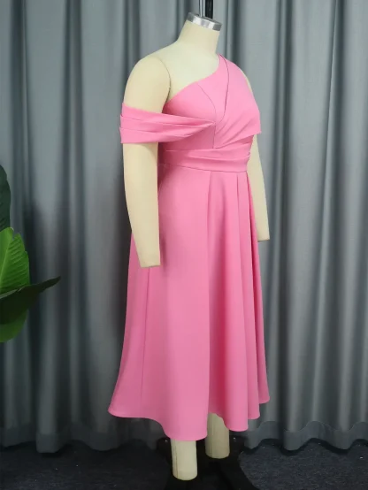 One-shoulder A-line Pink Dress - Image 5
