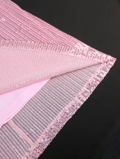 One-shoulder Bow Sequins Pink Dress - Image 6