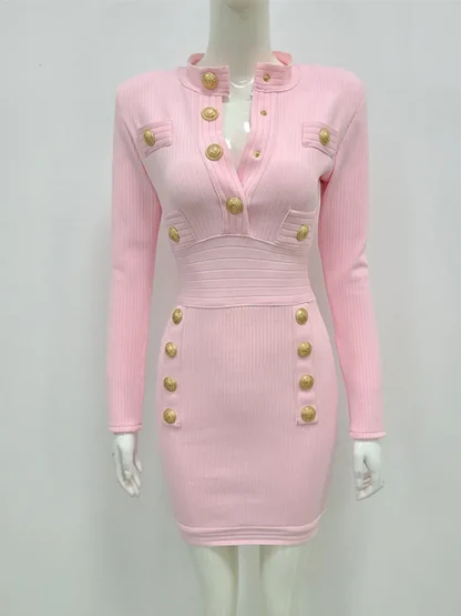 Elegant Long Sleeve Pink Dresses - Image 2