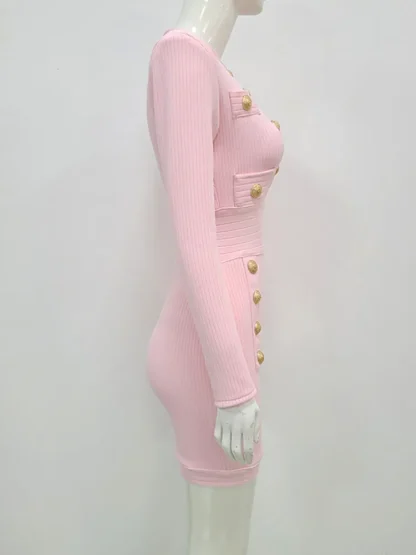 Elegant Long Sleeve Pink Dresses - Image 3