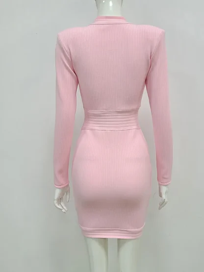 Elegant Long Sleeve Pink Dresses - Image 4