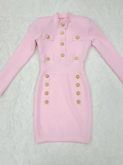 Elegant Long Sleeve Pink Dresses - Image 5