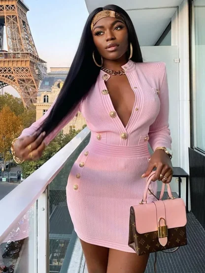Elegant Long Sleeve Pink Dresses