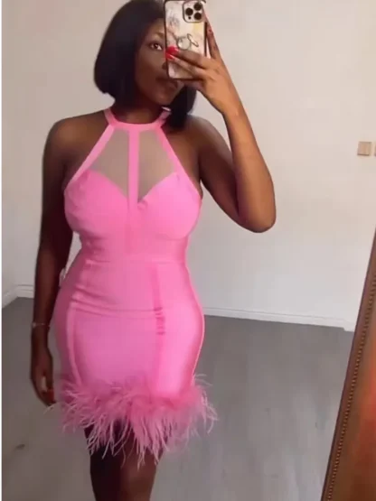 Bodycon Halter Pink Dress - Image 2