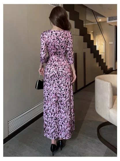 Wrap Long Sleeve Maxi Pink Dress - Image 2