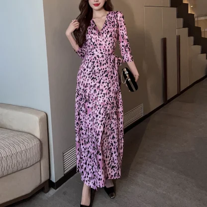 Wrap Long Sleeve Maxi Pink Dress