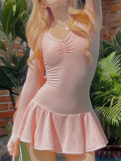 Cute Long Sleeve Pink Dress - Image 4