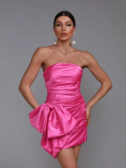 Strapless Bowknot Mini Pink Dress