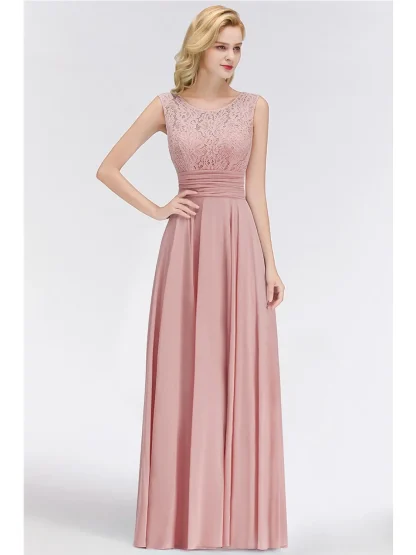 Lace Long Pleated Pink Dress - Image 2