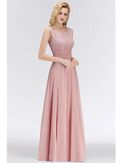 Lace Long Pleated Pink Dress - Image 3