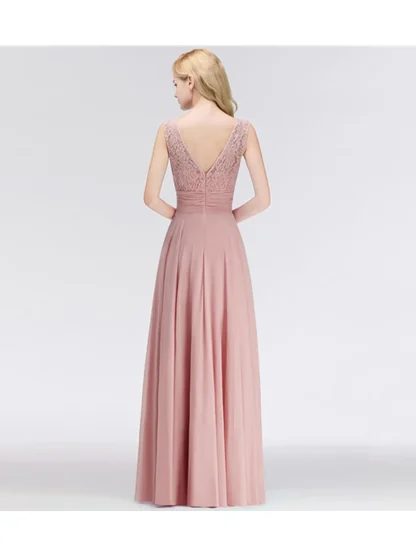 Lace Long Pleated Pink Dress - Image 4
