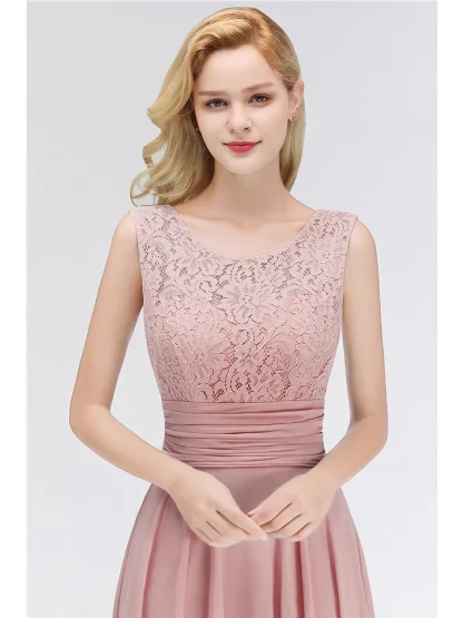 Lace Long Pleated Pink Dress - Image 5