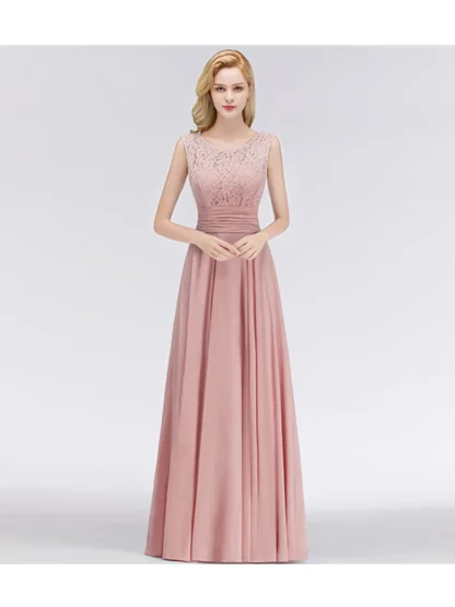 Lace Long Pleated Pink Dress