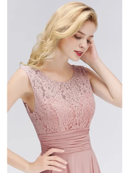 Lace Long Pleated Pink Dress - Image 6