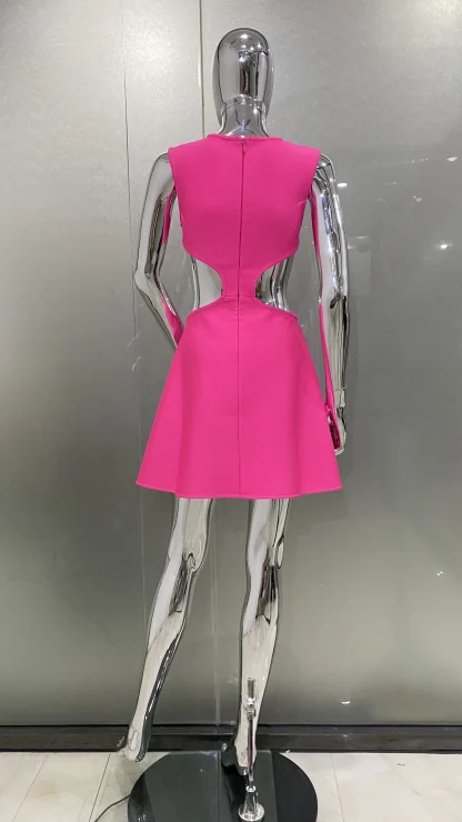 Waist Cutout 3D Flower Pink Dress - Image 6