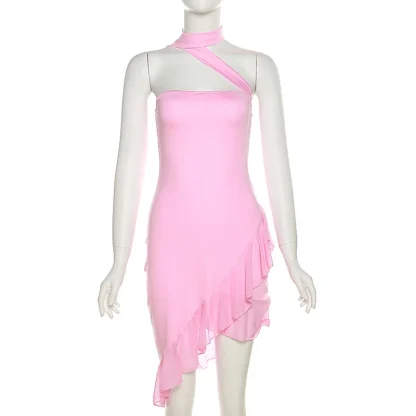 Asymmetrical Halter Pink Dress - Image 6