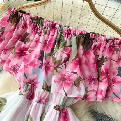 Off-shoulder Floral Long Pink Dress - Image 7
