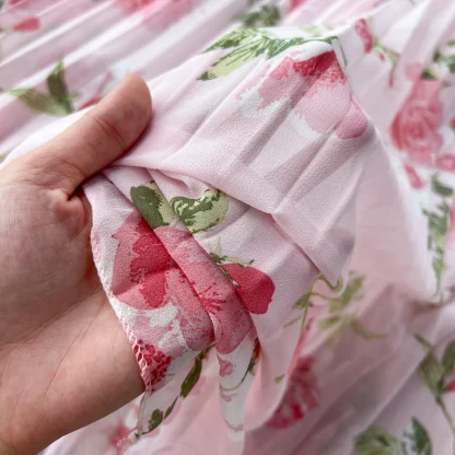 Floral Pleated Long Pink Dresses - Image 6