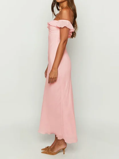 Off-shoulder Long Pink Dress - Image 7