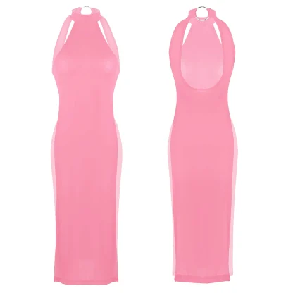 Ultra-thin Thigh High Slit Pink Dresses - Image 3