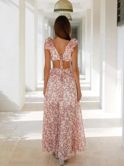 Plunge Neck Floral Pink Dress - Image 4