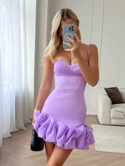 Cute Ruffle Hem Pink Dresses - Image 4