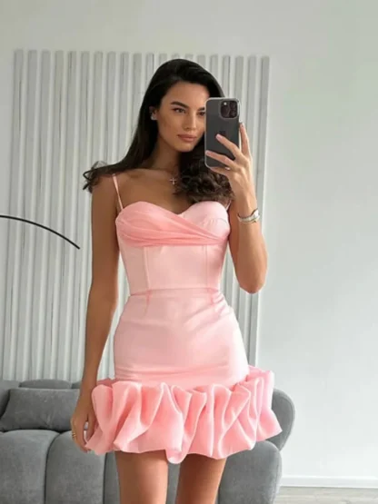 Cute Ruffle Hem Pink Dresses