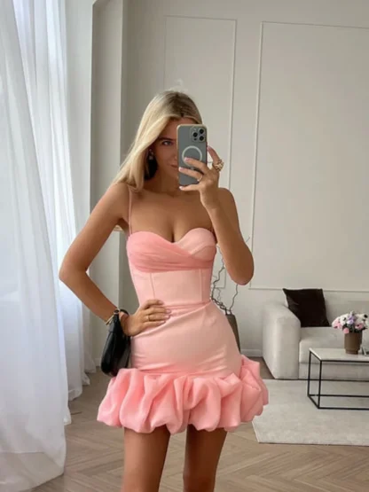 Cute Ruffle Hem Pink Dresses - Image 2