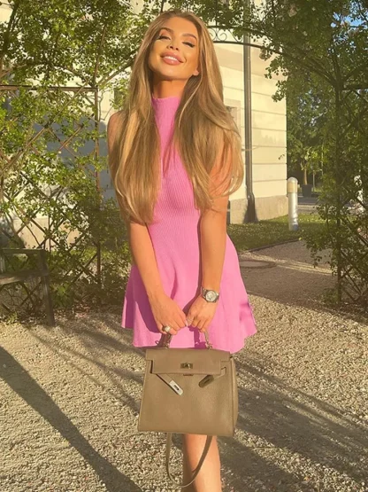 Sleeveless Turtleneck Mini Pink Dress - Image 6