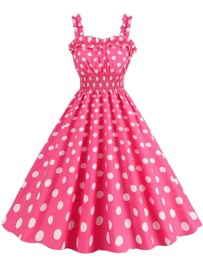 Plaid Sleeveless A-line Pink Dresses - Image 6