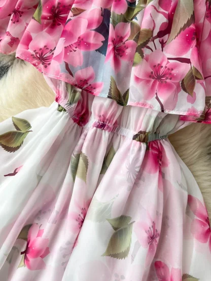 Off-shoulder Floral Long Pink Dress - Image 2